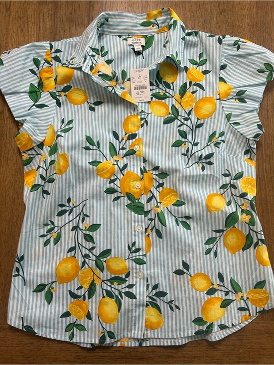 J. Crew Tops - NWT J. Crew Womens Lemon-Print Short Sleeve (Puff-Sleeve) Button-Up Shirt 🍋